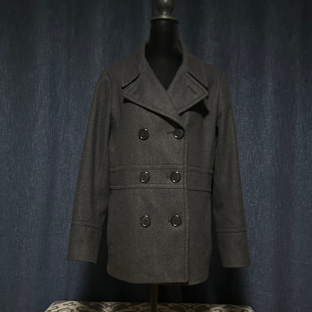 New York & Company Charcoal Double-Breasted Peacoat